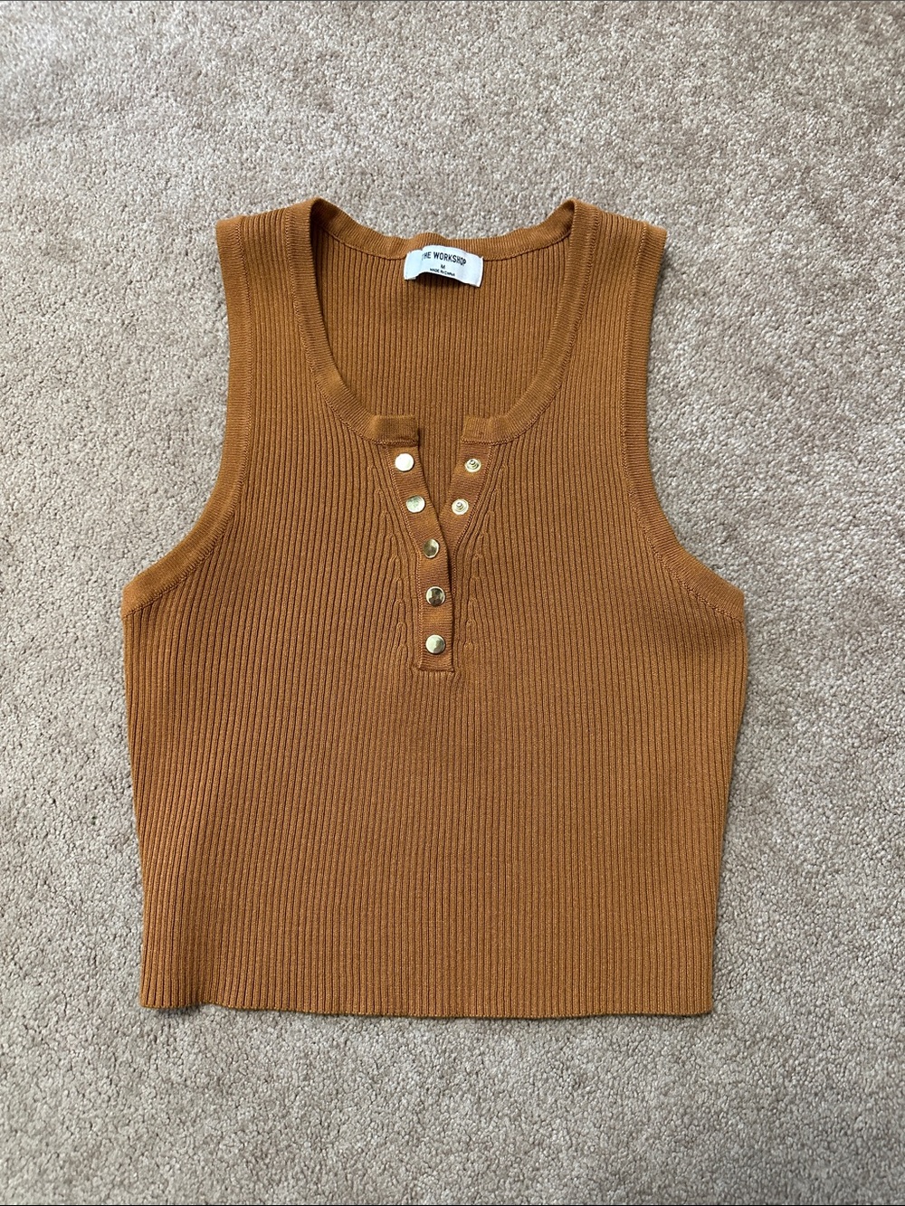 Anthropologie Ribbed Henley Tank - Copper Brown